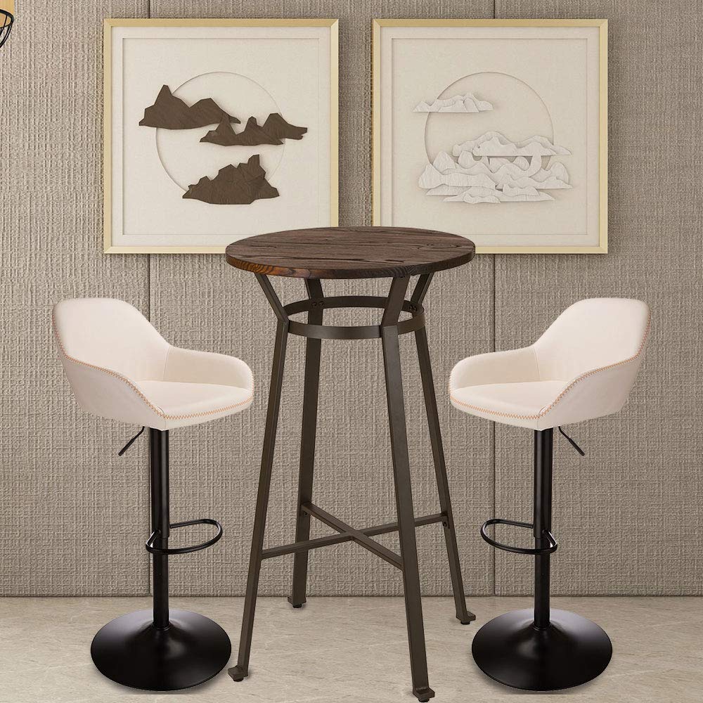 Outdoor Furniture Dining Set - 3-delige pubtafel en draaibare PU-barkrukset, in