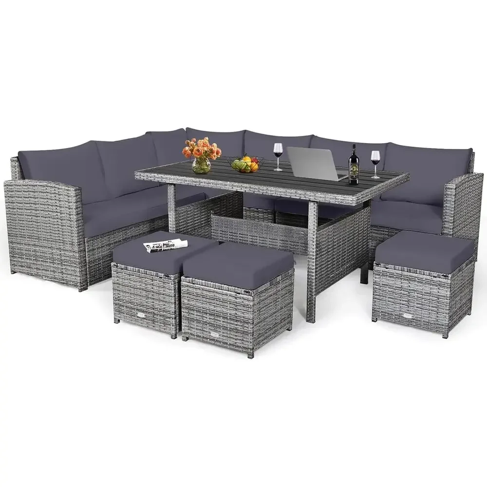 Grijze 7-delige rotan tuinmeub - Outdoor Furniture Dining Set recensie en prijs
