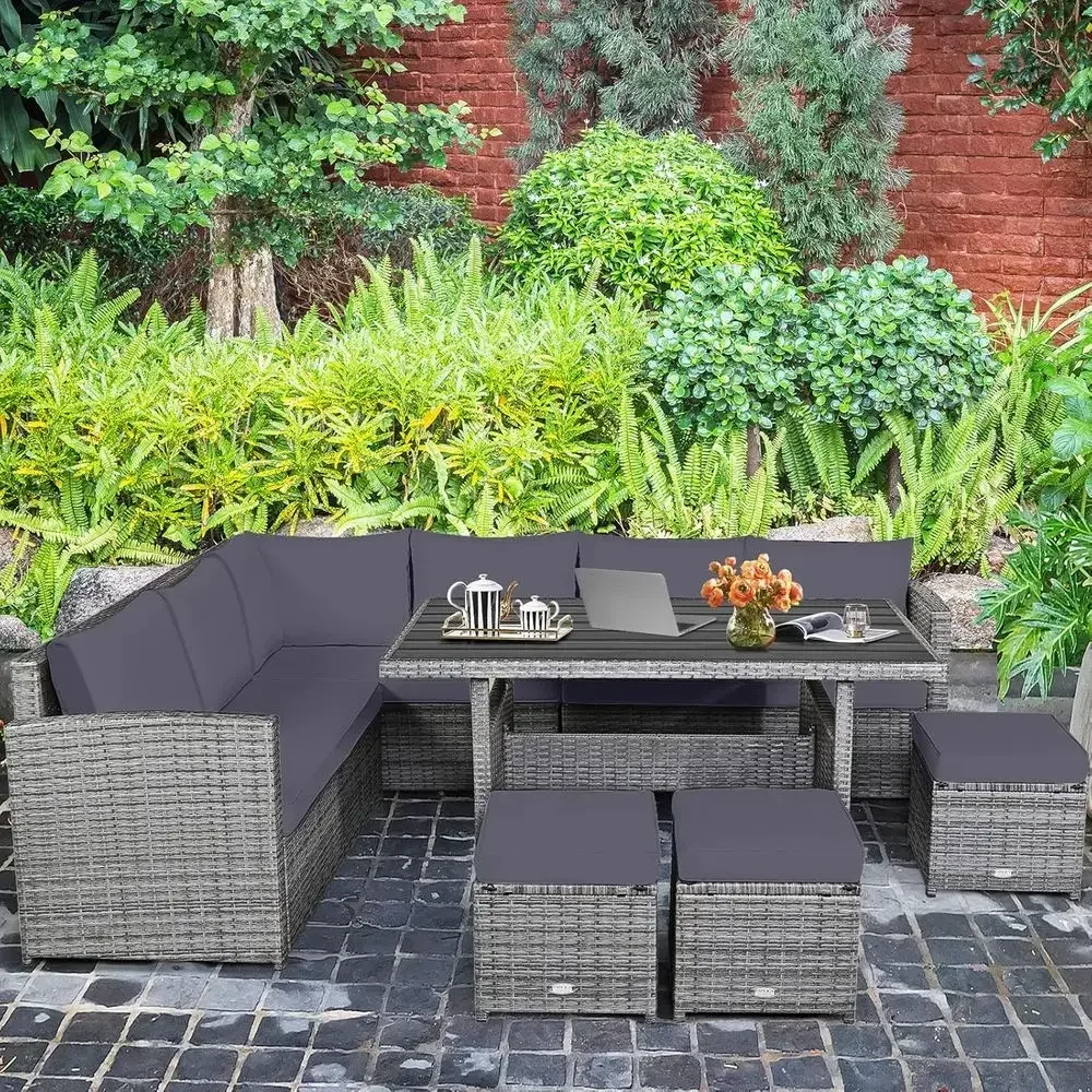 Grijze 7-delige rotan tuinmeub - Outdoor Furniture Dining Set recensie en prijs
