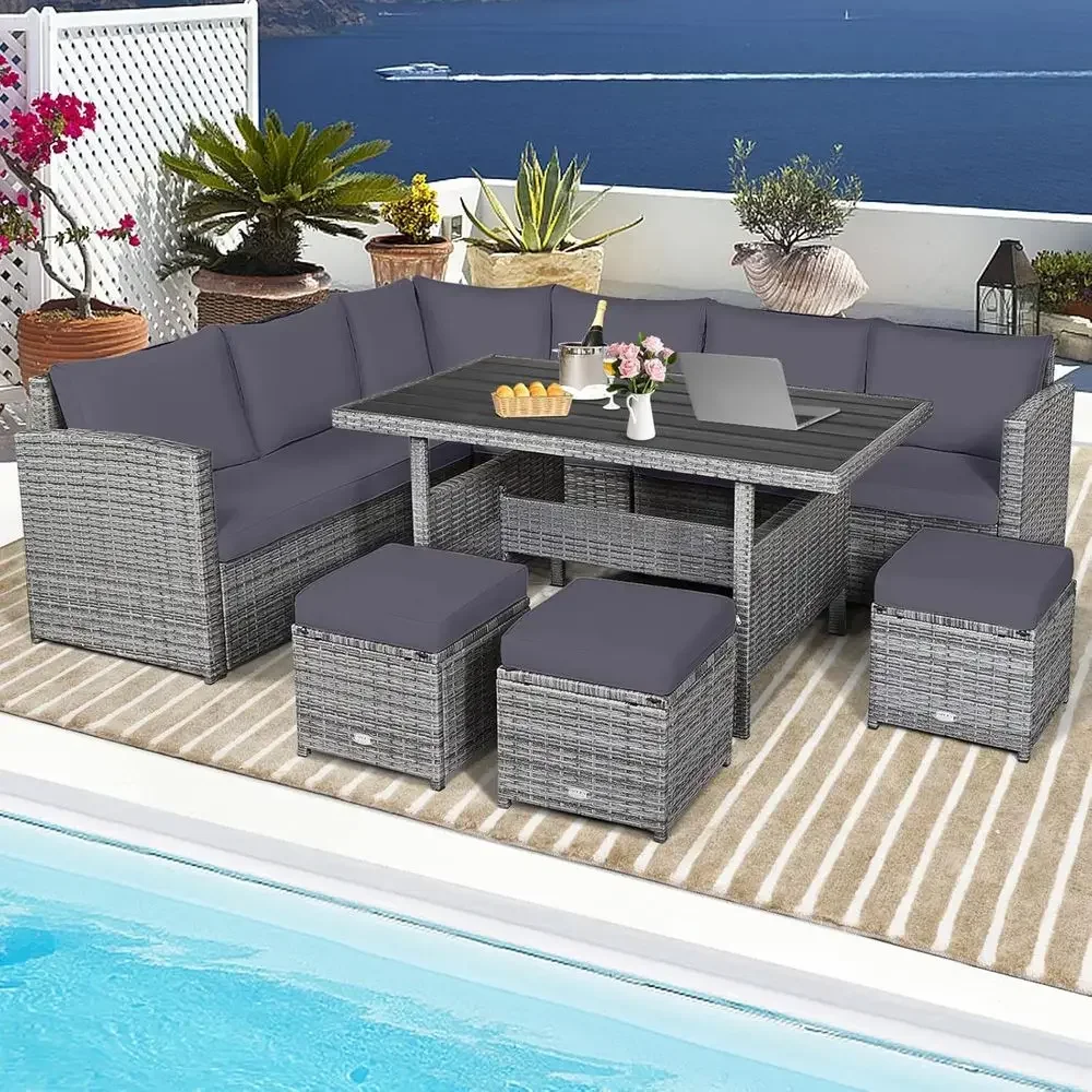 Grijze 7-delige rotan tuinmeub - Outdoor Furniture Dining Set recensie en prijs